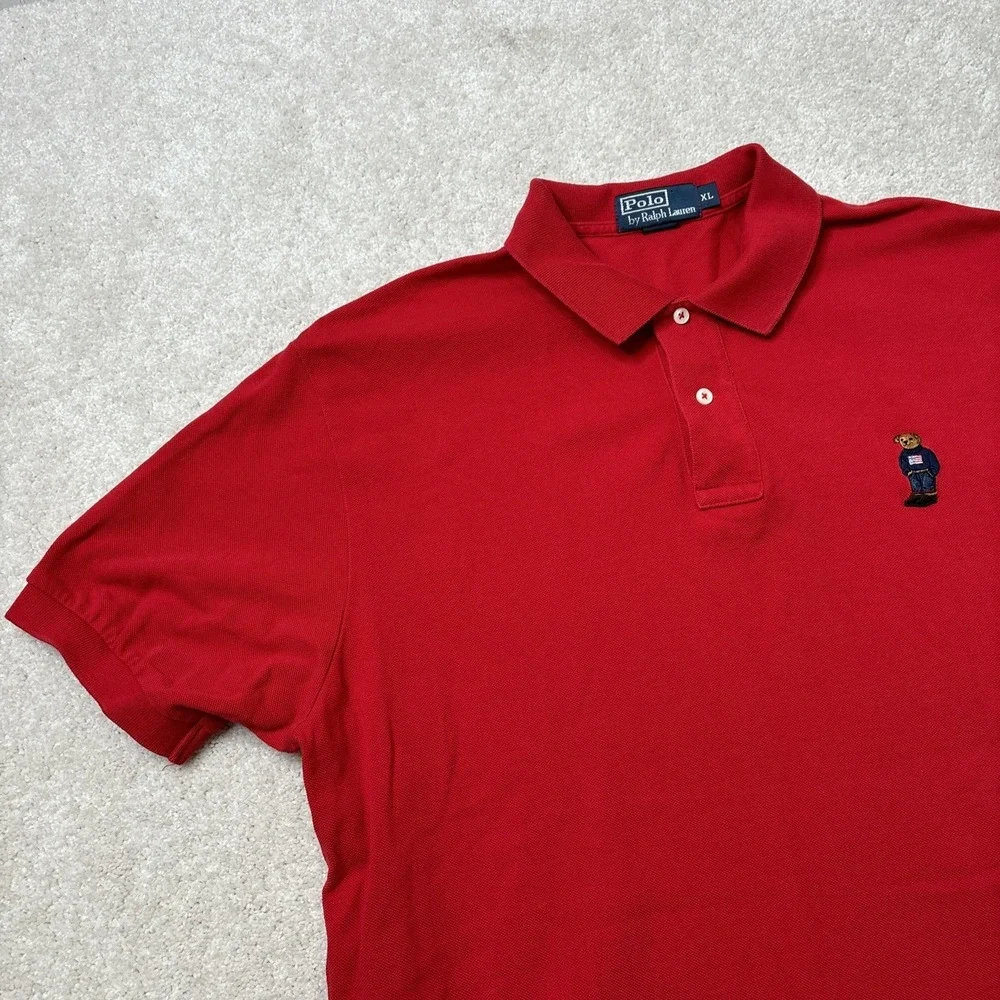 Polo‎ Ralph Lauren Polo Bear Shirt Men's XL Red Cotton Preppy Americana Flag